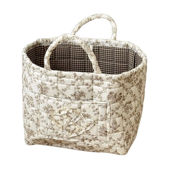 Quilted Fabric Storage Baskets with Handles Collapsible Quilted Fabric Organizer Bin, Decorative Floral Laundry Basket, Multi-Purpose Organizer Tote Bag for Home Picnic Shopping Travel