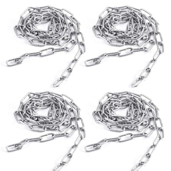 304 Stainless Steel Link Chain,Bexikou 4 Pack Heavy Duty Coil Chain,Hanging Safety Chains for Swing Plants Anti-Theft Pet Dog Anchor Fence Towing Chain Link,40in x 0.06in - Silver