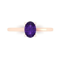 1 ct Oval Cut Natural Amethyst Solitaire 18K Rose Gold Womens Engagement Ring