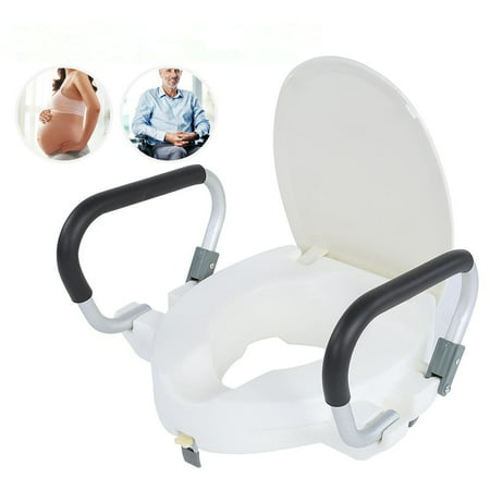 Yosoo 10cm/4 inch Medical Elevated Raised Toilet Seat & Commode  Seat Riser with Removable Padded Grab Bar Handles for the Eldly and Pregnant