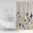 thumbnail image 4 of Extra Long Shower Curtain 72x84 Inch, Blue Floral Shower Curtain Waterproof Bathroom Decor Yellow Flower Butterflies Country Plant Fabric Bath Curtain Set Accessories with Hooks, 4 of 6