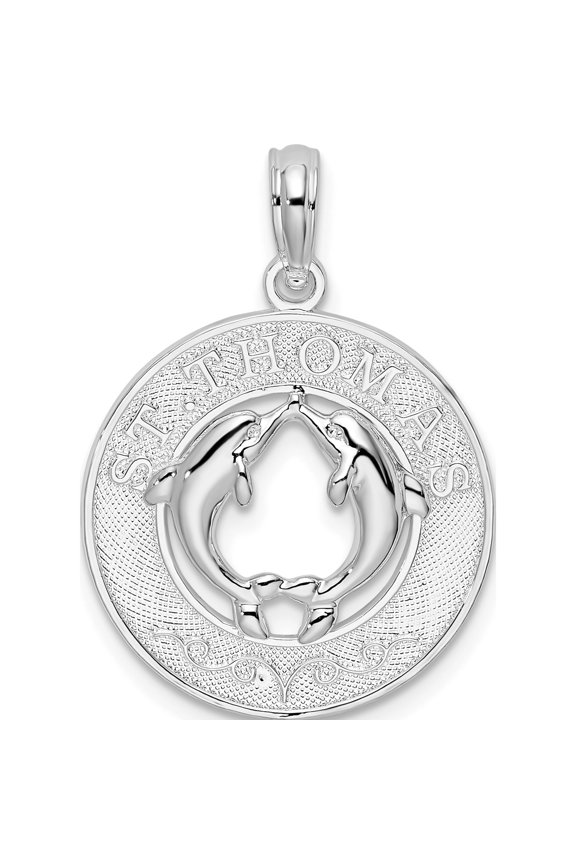 Sterling Silver Polished St. Thomas Circle W/Dolphins Pendant(Length 26.33) - Jbsp