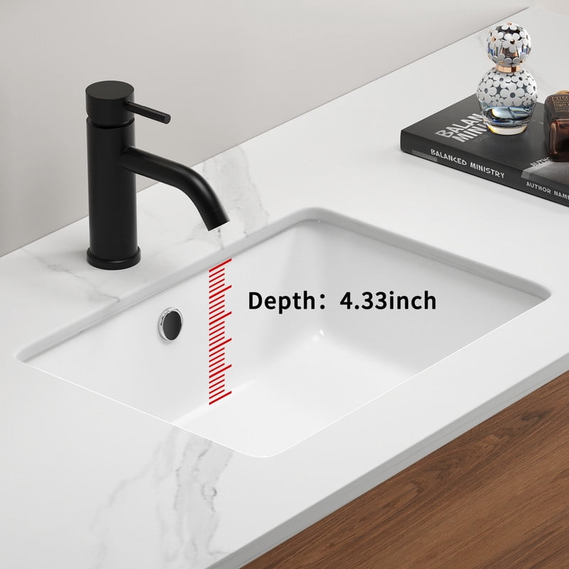 TICOZE Modern White 18 Inch Rectangle Porcelain Undermount Sink, Bathroom Sink Vanity Sink with Overflow, Vessel Sinks Style Basin Sink for Under Counter Installation