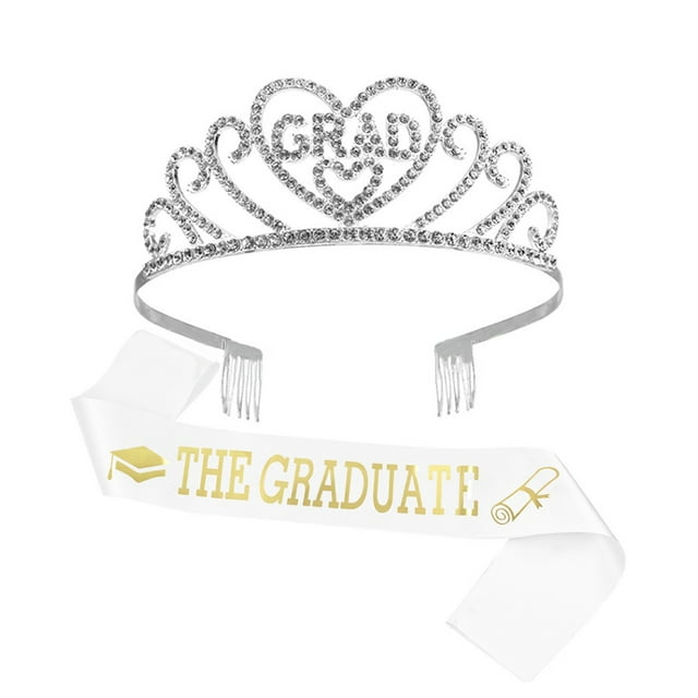 Graduation Party Supplies Kit: Fashion Glittered Grad Crown Tiara Satin Sash