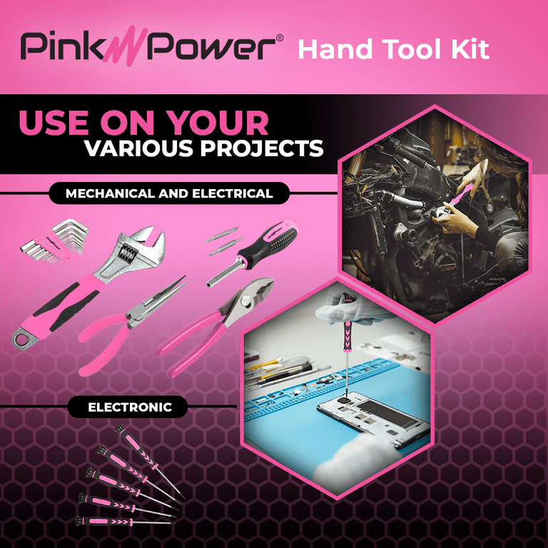 Pink Power 189 Piece Mechanics Hand Tool Kits for Household