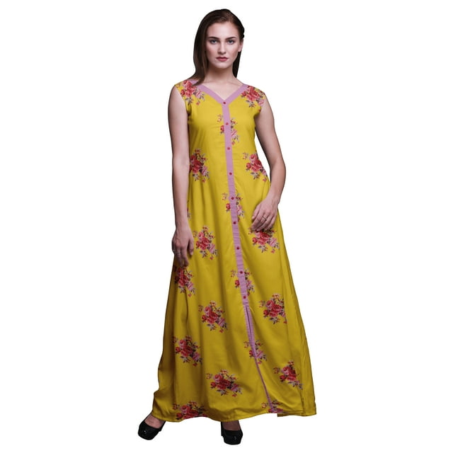 Bimba Robe Longue Florale pour Femmes Robe de Soirée Florale Col en V Fendue Sans Manches Maxi Robe-TTTG