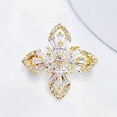thumbnail image 3 of Cross Flower CZ Brooch, Cubic Zirconia Crystal Pin, Gold Tone Finish, Floral Design, 3 of 10