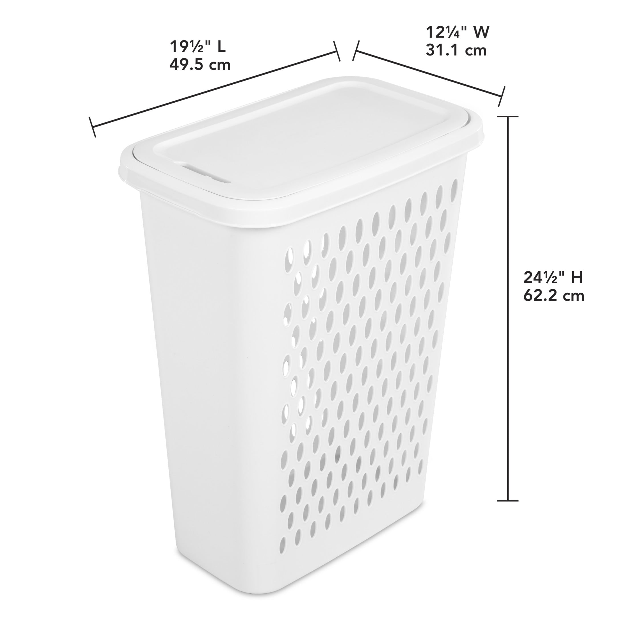 Sterilite Slim Laundry Hamper, Plastic, Lift-top Lid and Integrated Handles, White, 4 Count