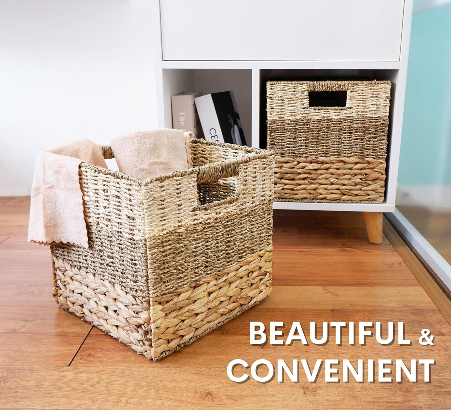 13x13 Storage Cube Bins, Wicker Storage Basket for Cube Shelf