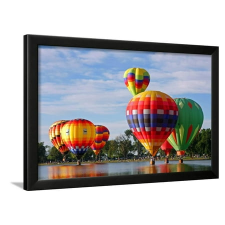 Hot Air Balloons and Lake Framed Print Wall Art By twwoodruff