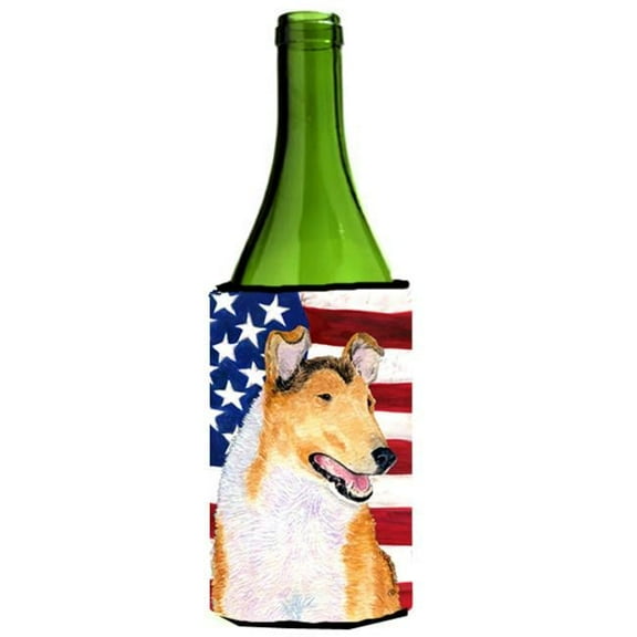 Usa American Flag With Collie Smooth Wine bottle sleeve Hugger