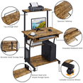 thumbnail image 4 of Fullfurnique Rolling 3-Tier Computer Desk with Detachable Top Shelf, Rustic Brown, 4 of 9