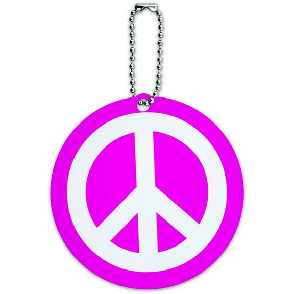 Peace Sign Symbol Pink Round Luggage ID Tag Card for Suitcase or Carry-On