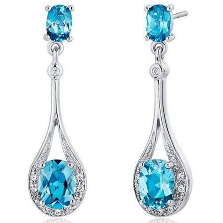 Oravo Glamorous 3.50 carats Swiss Blue Topaz Oval Cut Dangle Diamond CZ Earrings in Sterling Silver