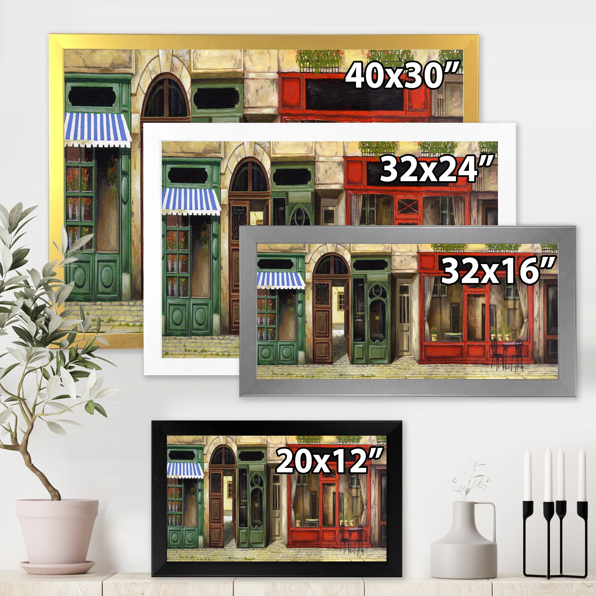 Designart 'Red Facade of Charming Shop In Paris Street II' French Country Framed Art Print