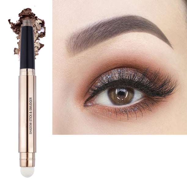 LGSZGDCN Barra de sombra de ojos marrón y esponja Pincel de maquillaje Crema suave Lápiz de sombra brillante Sombra de ojos resistente al agua de larga duración Maquillaje en barra Resaltador hipoaler