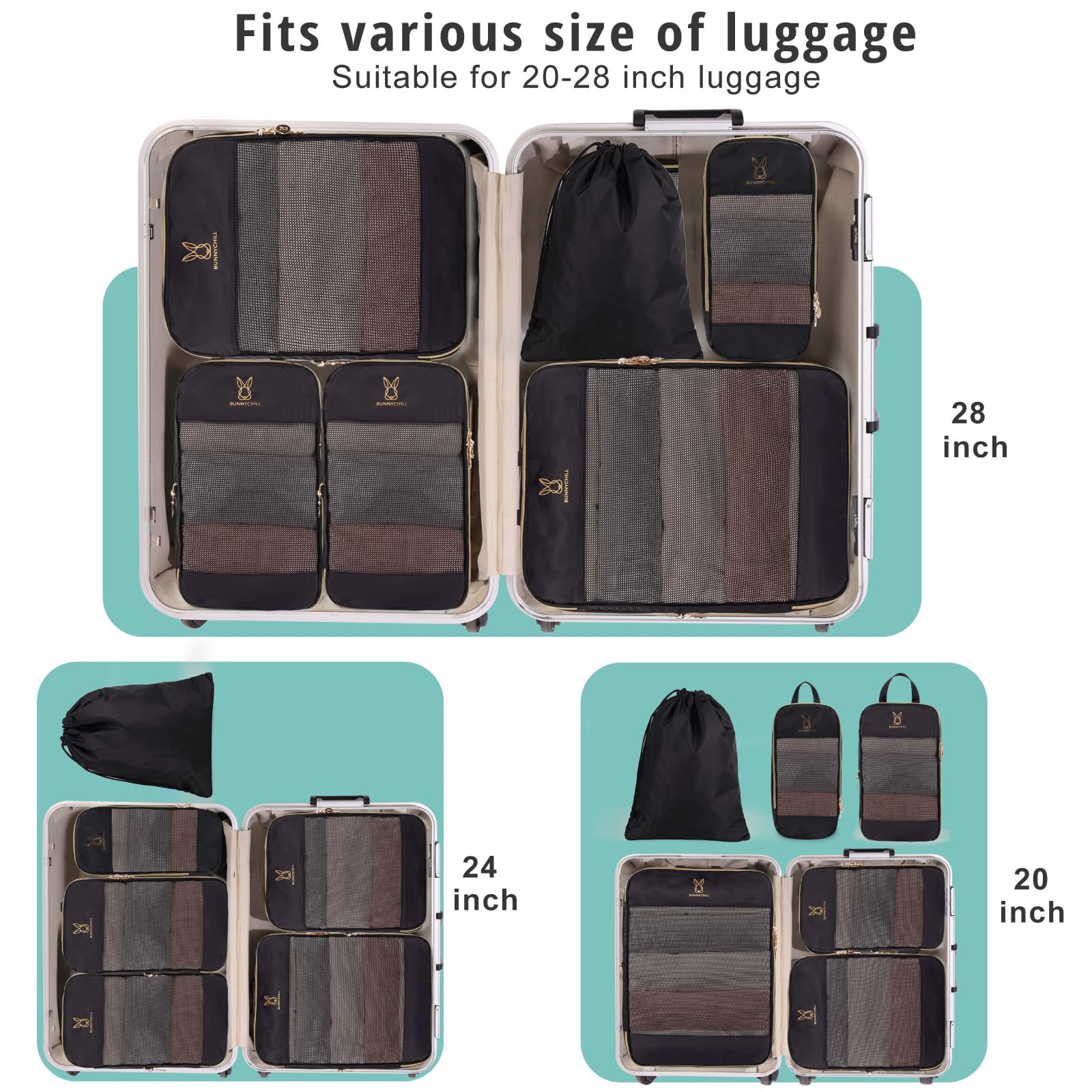 TRIPGEAR 6 Set Expandable Compression Packing Cubes, Lightweight Travel Organizer Bags