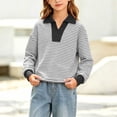 thumbnail image 4 of XRoczxe Girls Striped Rugby Shirt, Long Sleeve Color Block Polo Top with Contrast Collar, Casual Cotton Blend Pullover Sweatshirt for School & Play, 4 of 6