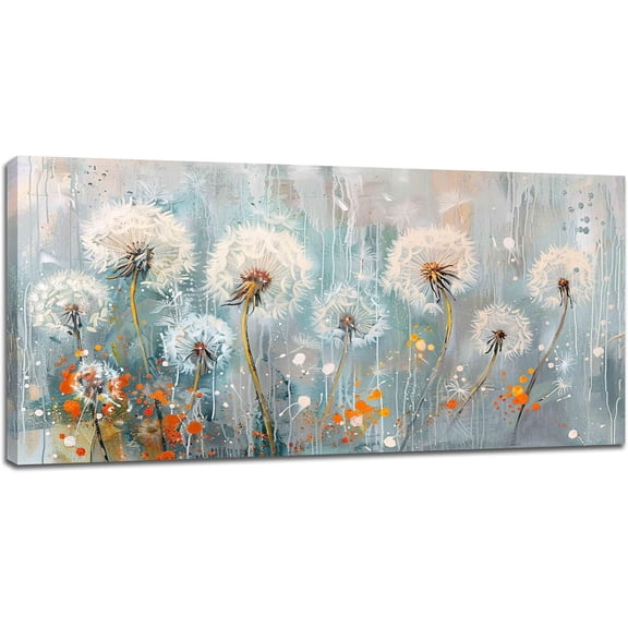 WFSposter-Dandelion Large Wall Art Teal Dandelion Pictures Wall Decor Canvas Painting Modern Artwork Home Decoration for Living Room Bathroom Bedroom Office