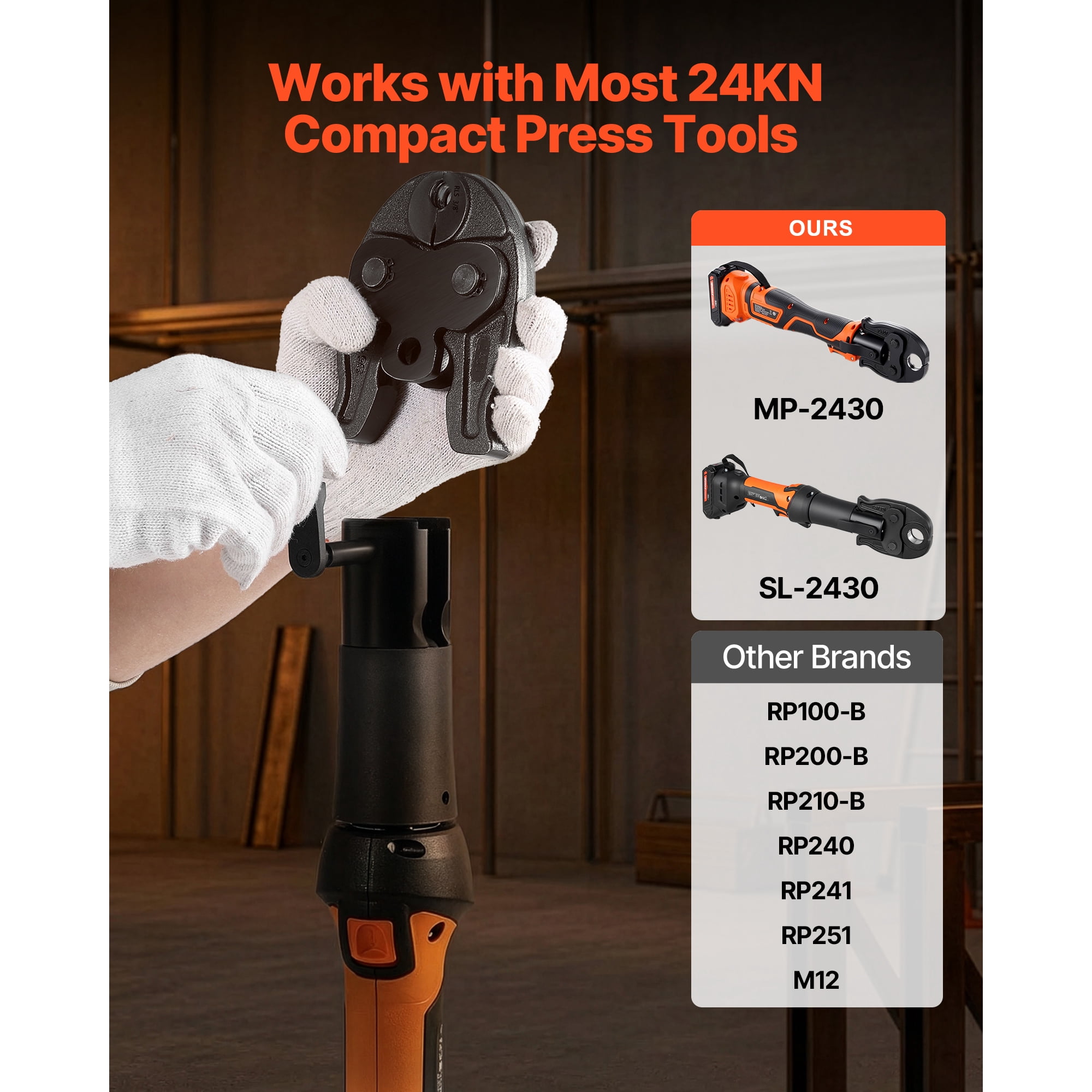 KFFKFF 3/8" Press Jaw for Compact Press Tools, 52 HRC Hardened Steel for High-Pressure HVAC/R Applications - Compatible with 24KN Tools for Copper Pipe Connections
