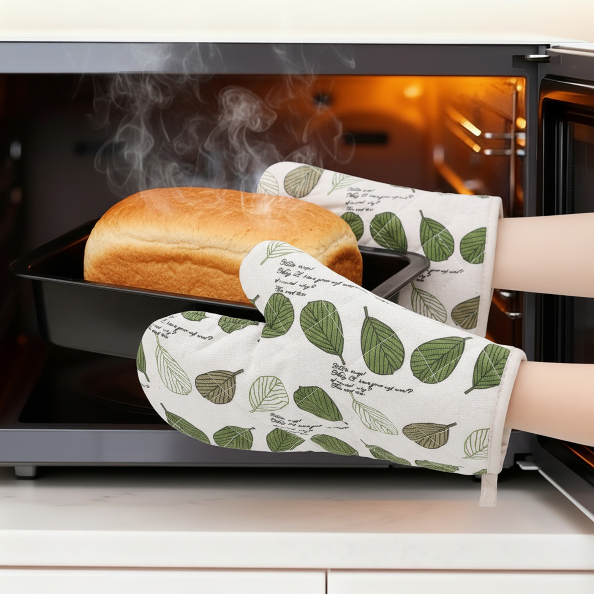 Unique Bargains Heat Resistant Oven Mitts and Pot Holders Sets 4 Pcs Green 10.6x6.7 Inch