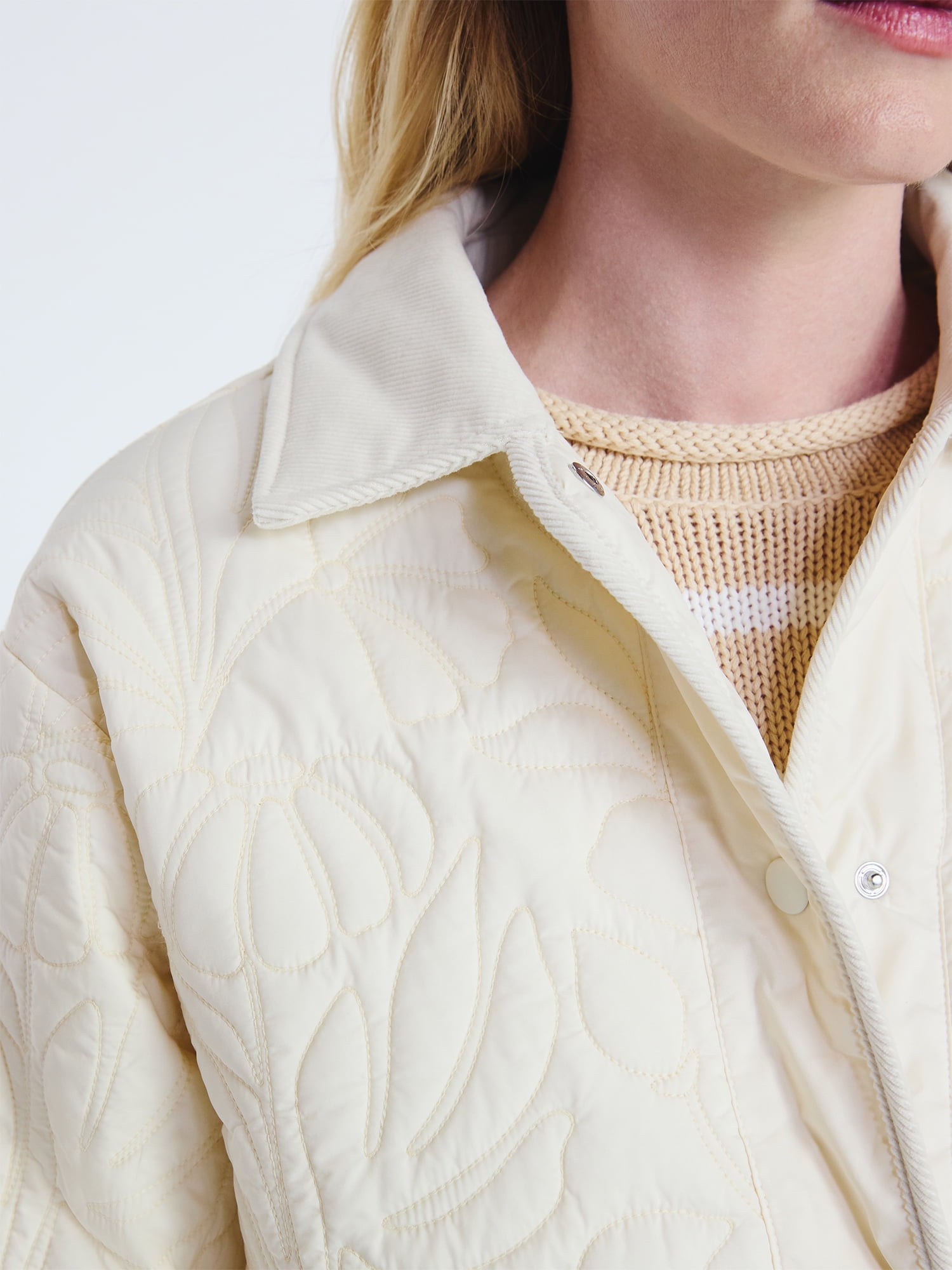 Free Assembly Women's and Women's Plus Floral Quilted Jacket, Sizes XS-4X