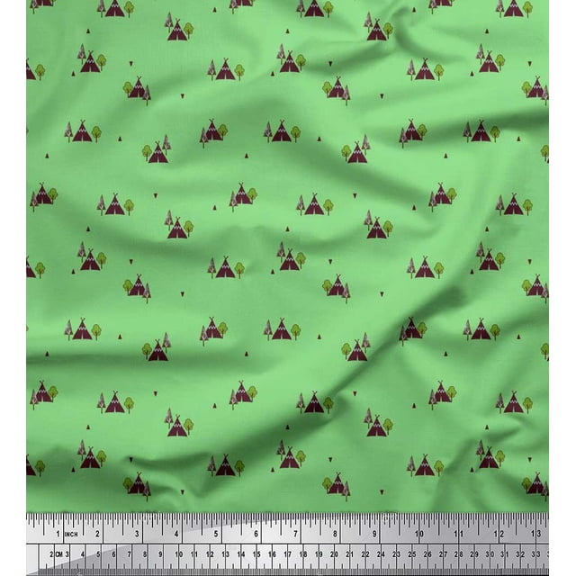 Soimoi Polyester Crepe Fabric Triangle,Tree & Tent Tribal Printed Craft Fabric by The Yard 42 Inch Wide
