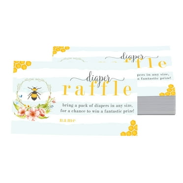 Mama Bee Diaper Raffle Tickets (50 Pack) Bumblebee Baby Shower Games - Invitation Insert Cards - Paper Clever Party