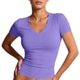 thumbnail image 2 of Basic Womens V Neck Short Sleeve T Shirt Slim Fit Tees 2026 Summer Y2k Going Out Fitted Tops Tight Shirts Purple Pink 2XL, 2 of 7