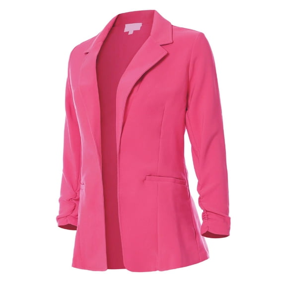 MixMatchy Women's Ruched 3/4 Sleeve Buttonless Stretchy Blazer
