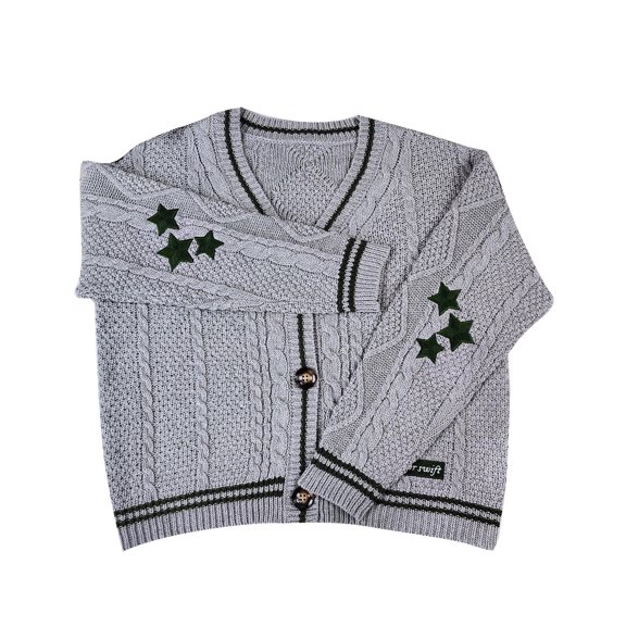 Striped Sweaters for Women Star Print Cable Knit Button Down Casual Long Sleeve Cardigans Sweater Alsol Lamesa