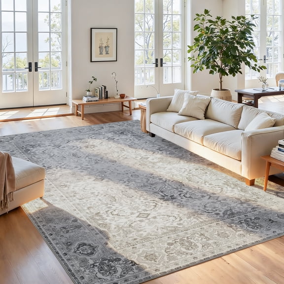 9x12 Area Rugs Living Room Rug Washable Vintage Boho Rug No Slip Stain Resistant Soft Carpet Large Carpets for Bedroom Dining Room Farmhouse Hallway Home Office