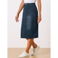 thumbnail image 4 of DARING DIVA Women's Denim Split Back Pockets Midi Jean Skirts XL Black Blue, 4 of 6