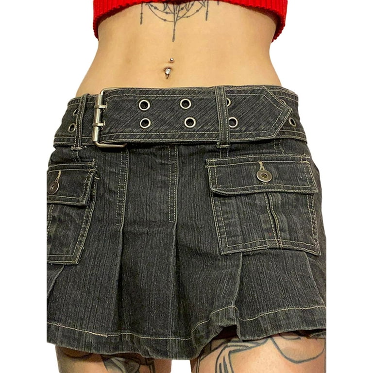 Dark pleated denim skirt cheap