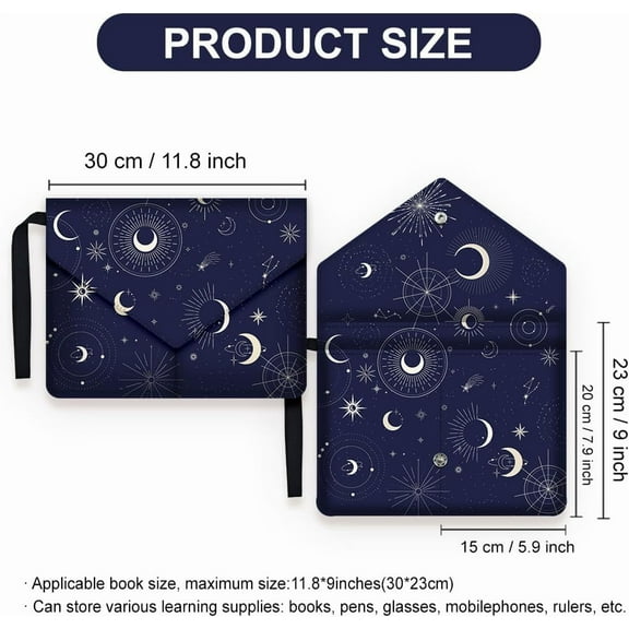 1 Pc Waterproof Book Sleeve Cover for Book Lovers Moon and Star Printed Book Protector Washable Fabric Book Sleeve Pouch with Front Pocket and Snap Button 11.81x9.06 Inch