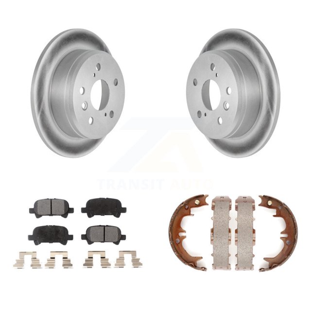 Transit Auto Rear Disc Coated Rotors Semi-Metallic Pads and Parking Brake Shoes Kit for Car Toyota Camry Solara KGF-103645