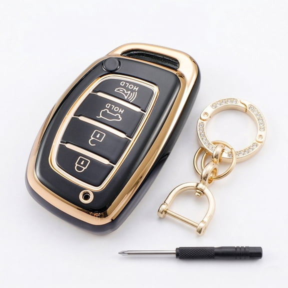Car Key Fob Cover for Hyundai TPU Key Case with Keychain Clip Compatible with Elantra Tucson Sonata Ioniq Black