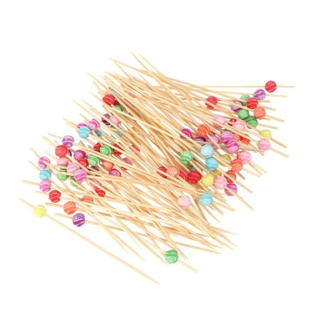 

100pcs Disposable Handmade Cocktail Picks Creative Bamboo Appetizer Picks Wooden Fruit Picks Bead Decor Party Supplies Picks