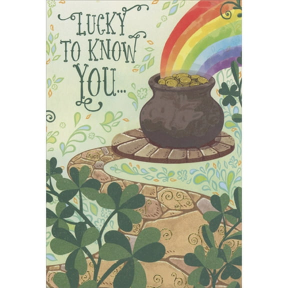 Designer Greetings Lucky To Know You: Rainbow and Pot of Gold Foil Coins Package of 8 St. Patrick's Day Cards