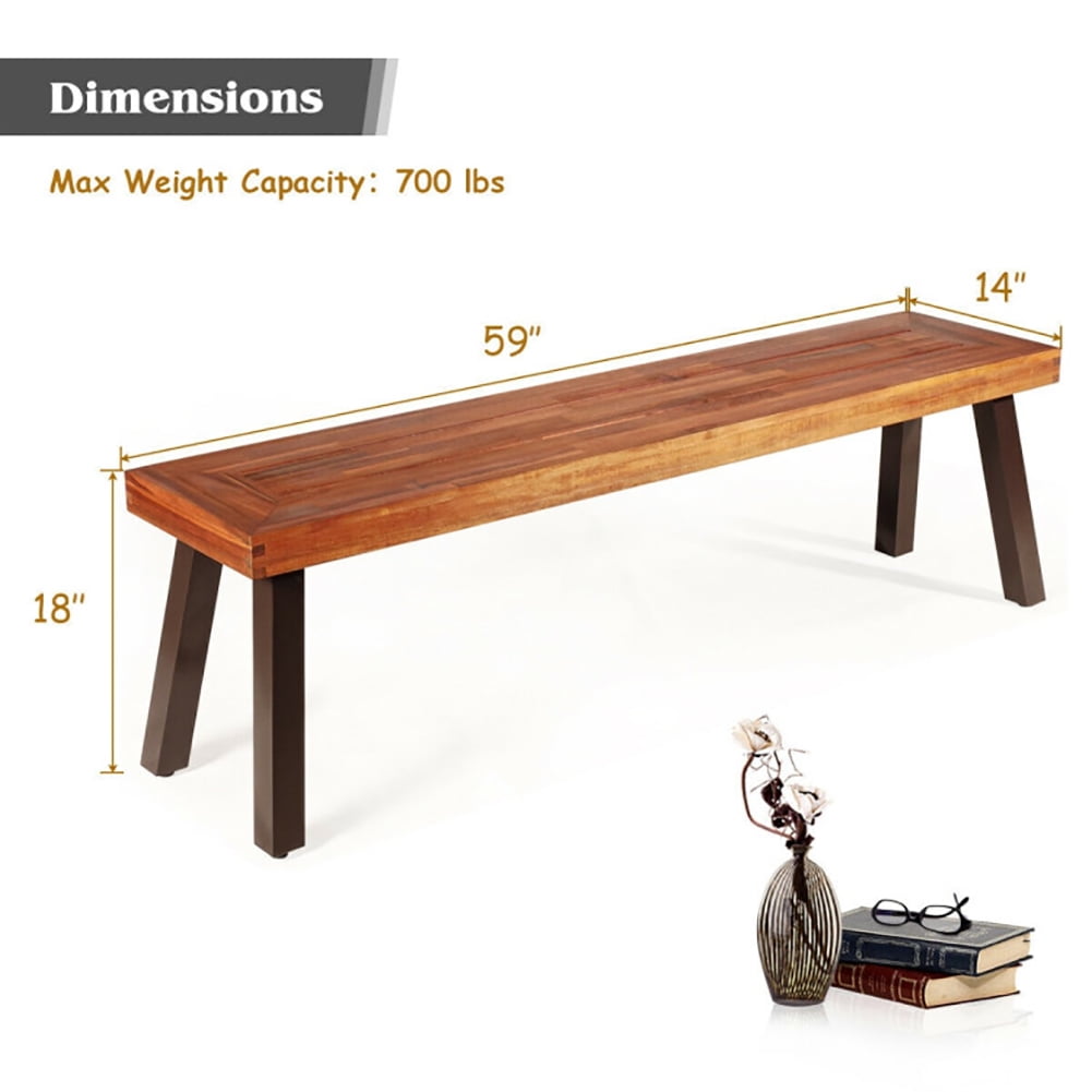 Aimee Lii Patio Acacia Wood Dining Bench Seat with Steel Legs, Outdoor Patio Furniture