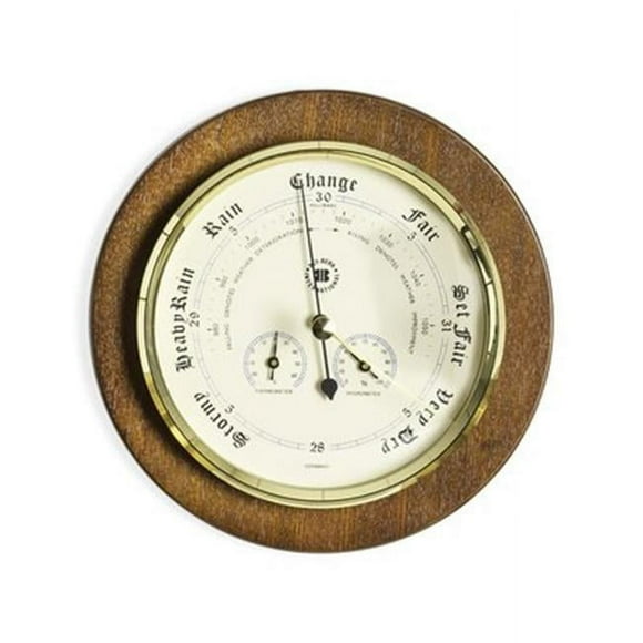 Bey-Berk International WS078 9 in. Barometer with Thermomete & Hygrometer on Cherry Wood