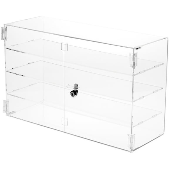 Plymor Clear Acrylic Rectangular Locking Display Case, 3 Shelves, 13" H x 21" W x 7.5" D
