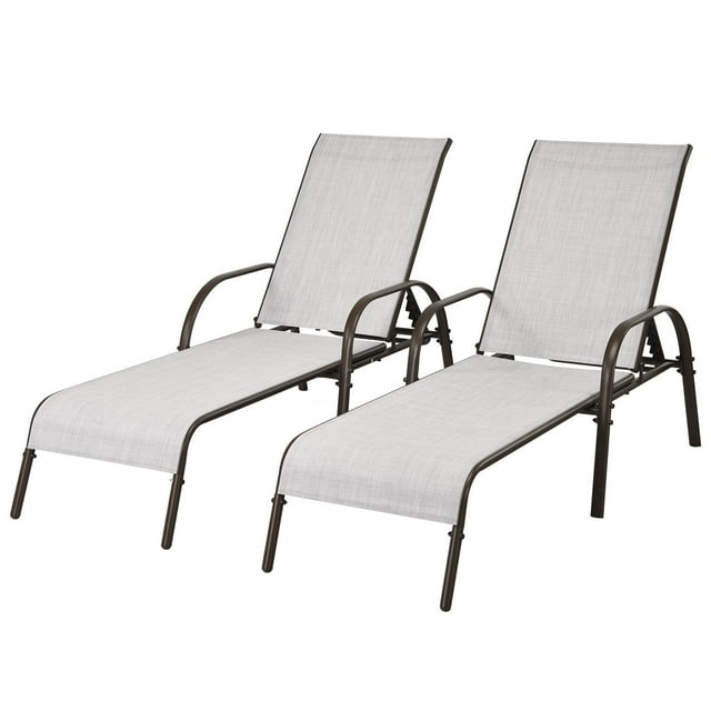 Giantex 2 Pcs Chaises Longues Inclinables Réglables pour Cour Arrière et Pelouse - Ensemble de 2, Gris