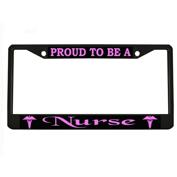 Proud to be a Nurse Heavy Duty Metal License Plate Frame Personalised/Car Accessories Car Tag Holder Cover (blk/Light Pink)