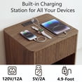 thumbnail image 6 of Fluted Nightstand with Charging Station and LED Light, Mid Century Modern Bedside Table with Drawer and Open Storage Shelf, Rounded Corners End Table for Bedroom Living Room, Walnut Brown, 6 of 9