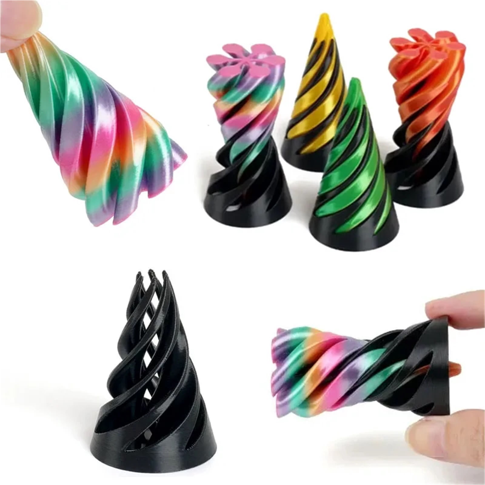 2pc 3D Printed Spiral Fidget  Decompression Spinning Three-Dimensional Structure Fingertip Dual Color Stress Relief  Desk