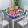 thumbnail image 3 of Rainbow Tie Dye Radial Pattern Square Fitted Tablecloth with Elastic Edge,Square Table Cover,Washable Elastic Table Cover for Home Kitchen Party Decor 34"x34", 3 of 6