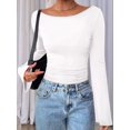thumbnail image 6 of Women'S Long Sleeve Shirts Crop Going Out Tops Casual Boat Neck Bell Sleeve Ruched White S, 6 of 9