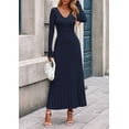 thumbnail image 2 of Vestido PRETTYGARDEN de manga larga con escote en V y falda plisada maxi azul marino talla M, 2 of 8