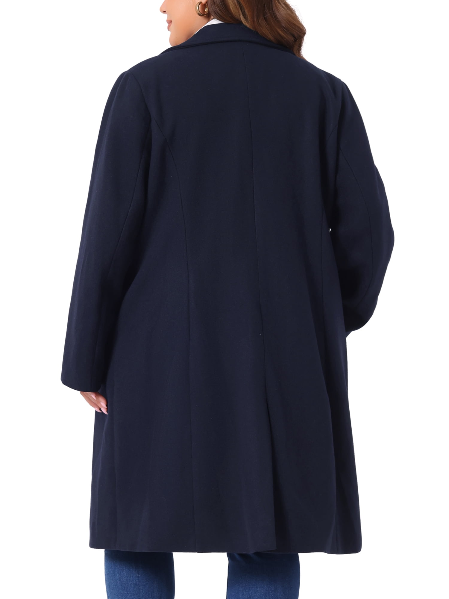 DARING DIVA Women's Plus Size Notched Lapel Warm Double Breasted Coat 4X Dark Blue